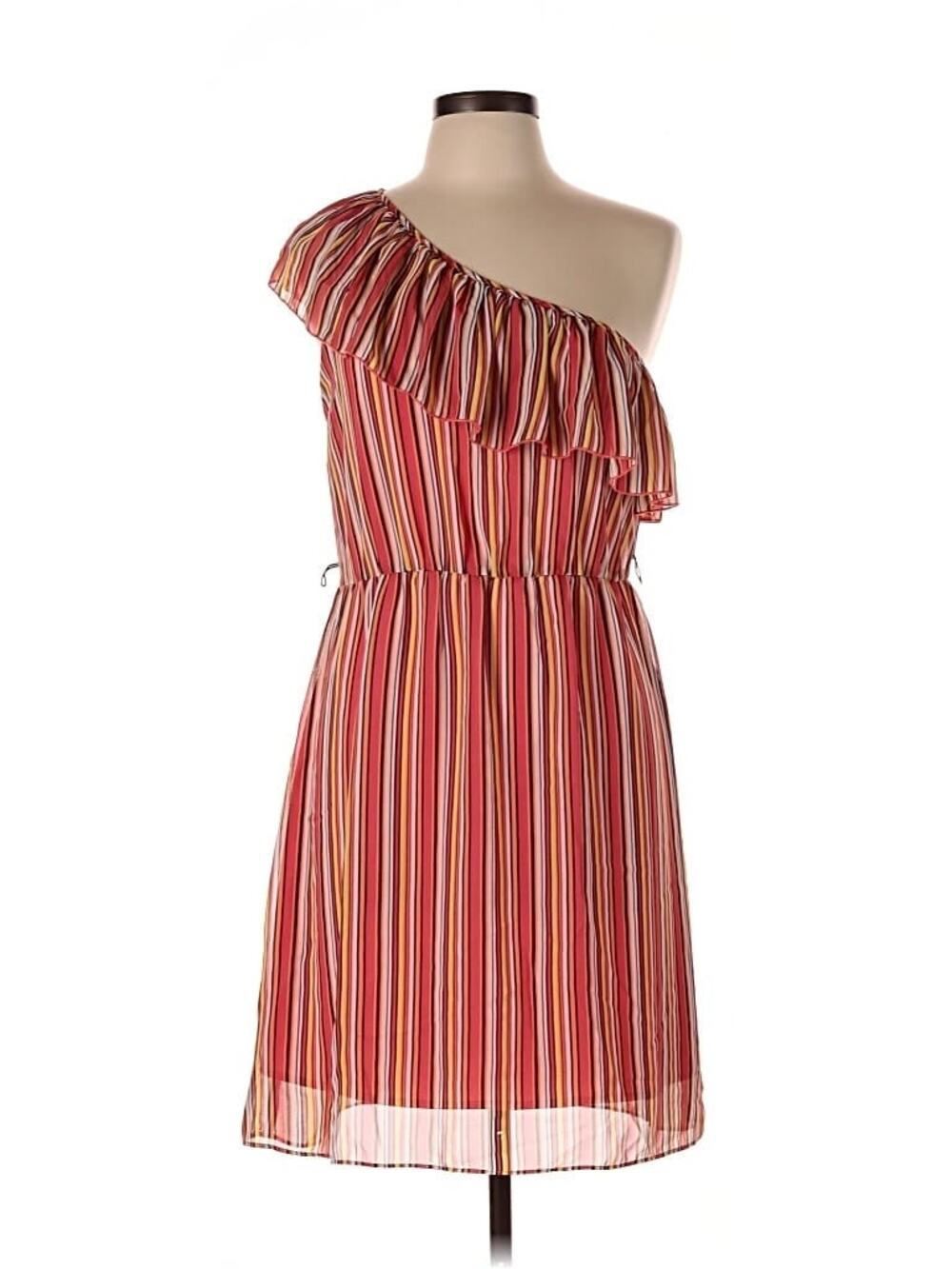 Bisou Bisou Multicolor Striped Asymmetric One Shoulder Flounce Dress Size 10